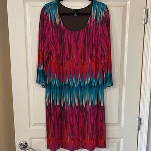 INC International Concepts Pink and Blue Sheath Dress with 3/4 Sleeves